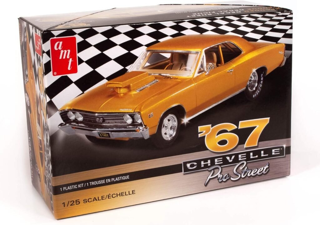 1967 Chevelle Pro Street by AMT. The box features an illustration of an orange Chevelle. The set is 1/25 scale.